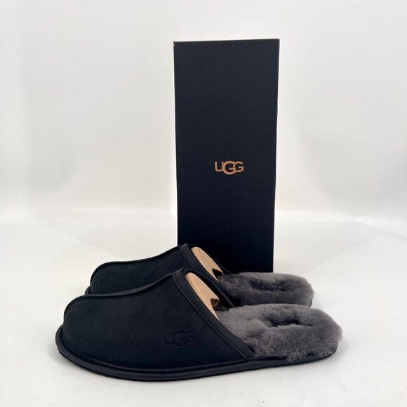 UGG Other - UGG Scuff Slippers Size 8 Black Suede Sheepskin Wool Lined Slip On